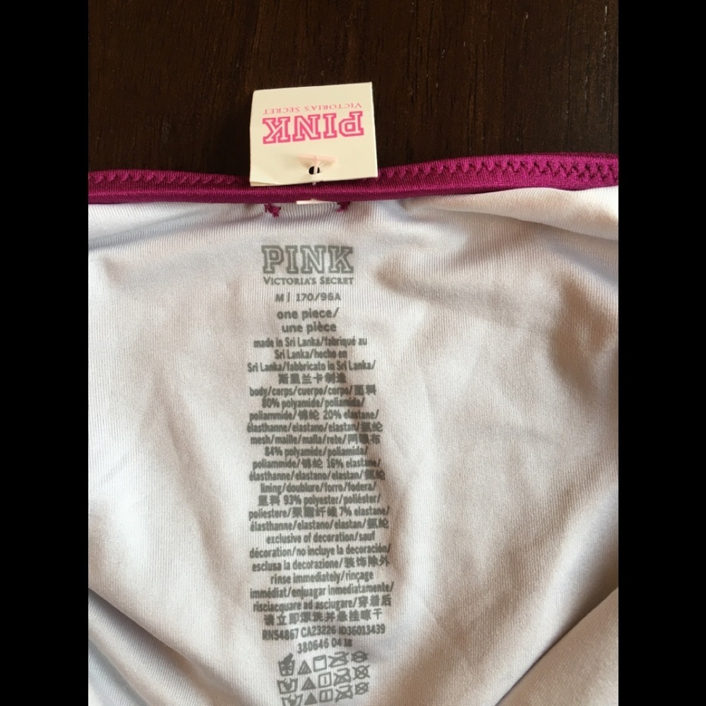 PINK One piece bathing suit with mesh sides. - Picture 4 of 4
